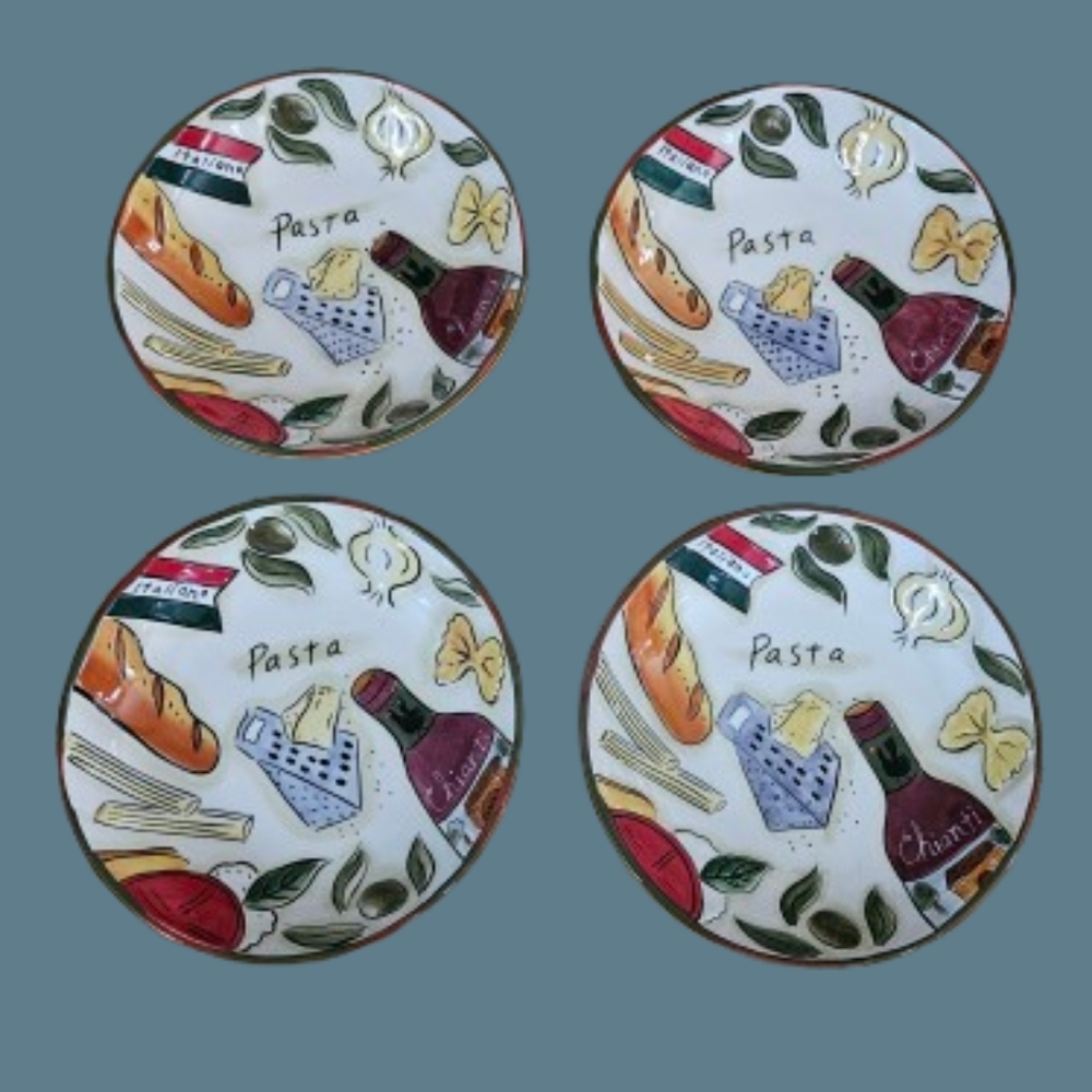 **NWOT Clay Art StoneLite "Italiano" Hand Painted Set of 4 Pasta Bowls